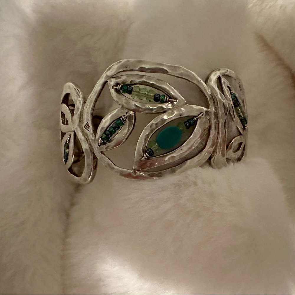 Silpada Hammered silver with turquoise and blue beads cuff. New without tags